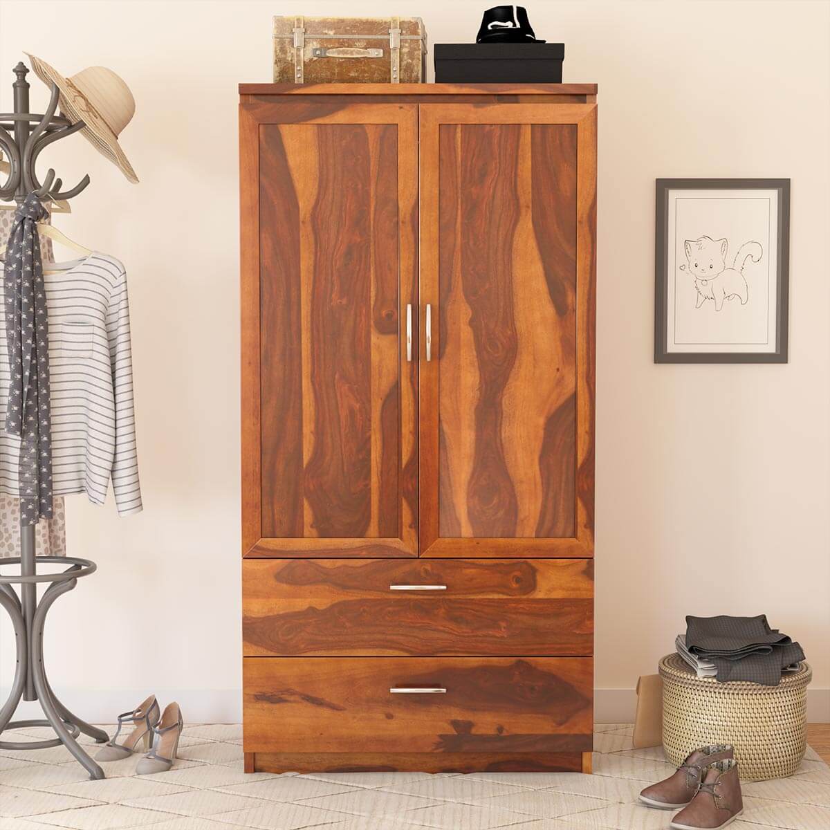 Solid wood wardrobe 2024 with shelves