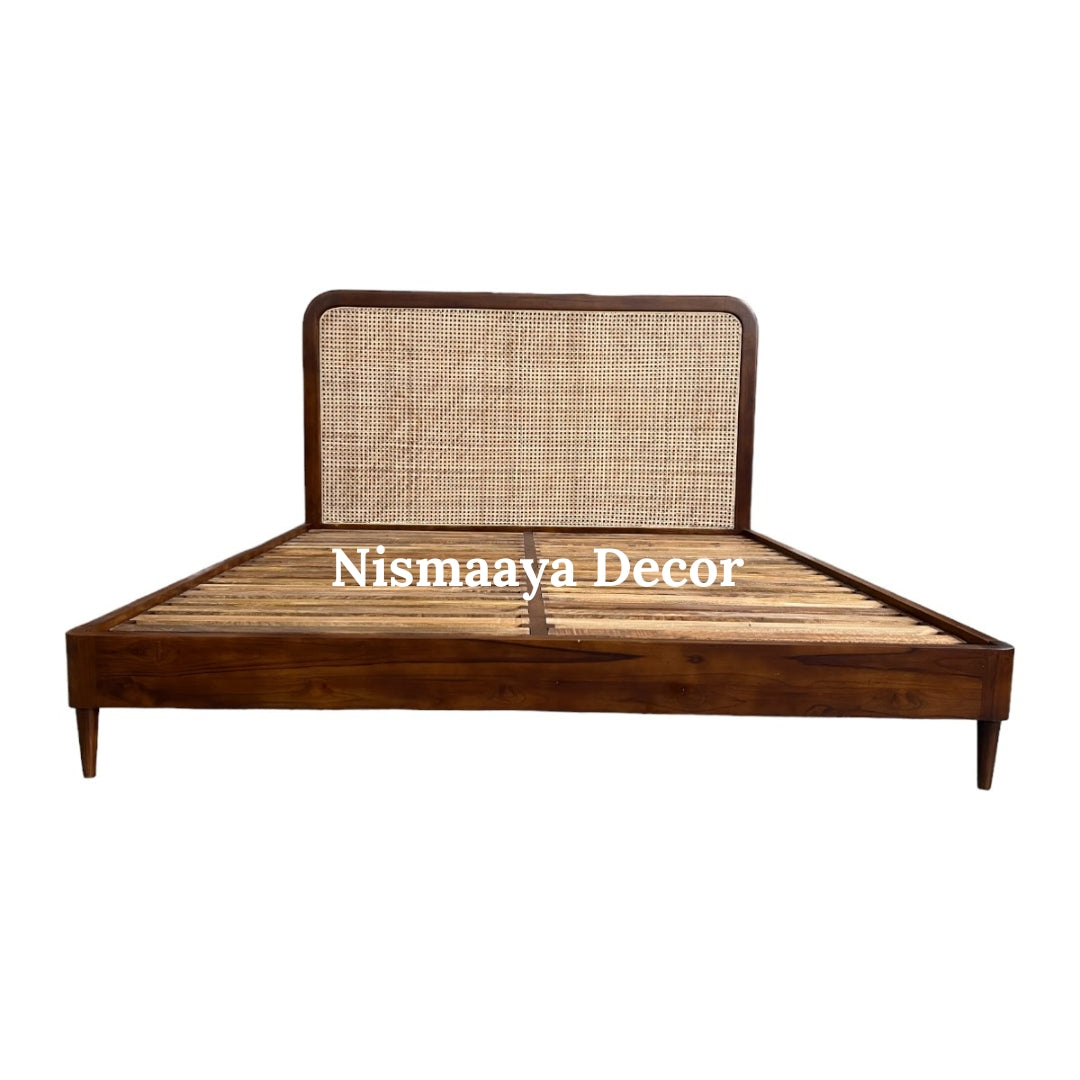 Nismaaya Emma Oak Wood and Rattan Bed