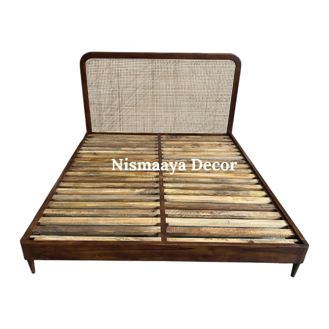 Nismaaya Emma Oak Wood and Rattan Bed