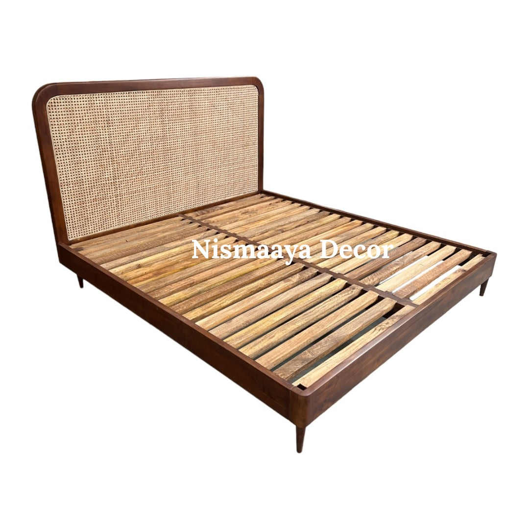 Nismaaya Emma Oak Wood and Rattan Bed