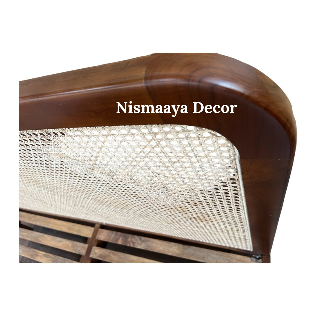 Nismaaya Emma Oak Wood and Rattan Bed