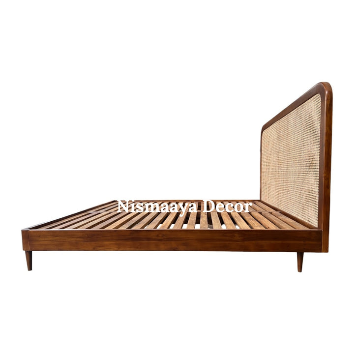 Nismaaya Emma Oak Wood and Rattan Bed