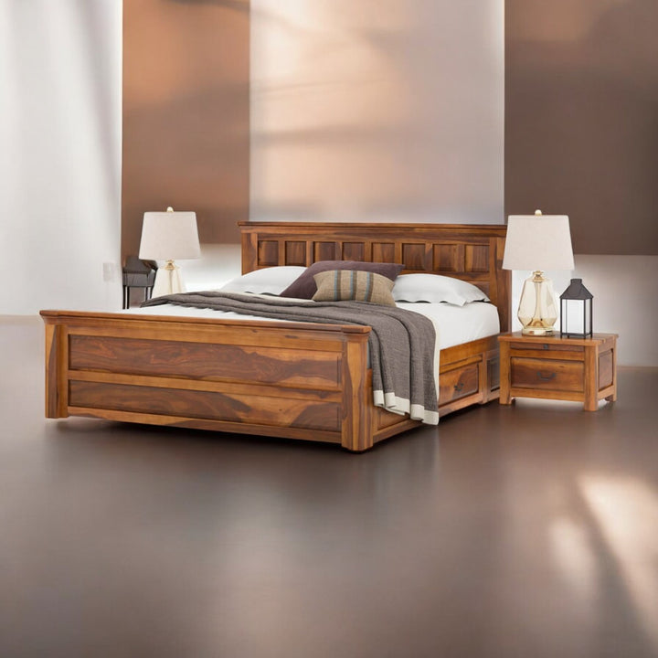 Ainsley Sheesham Wood Drawers Storage Bed 1