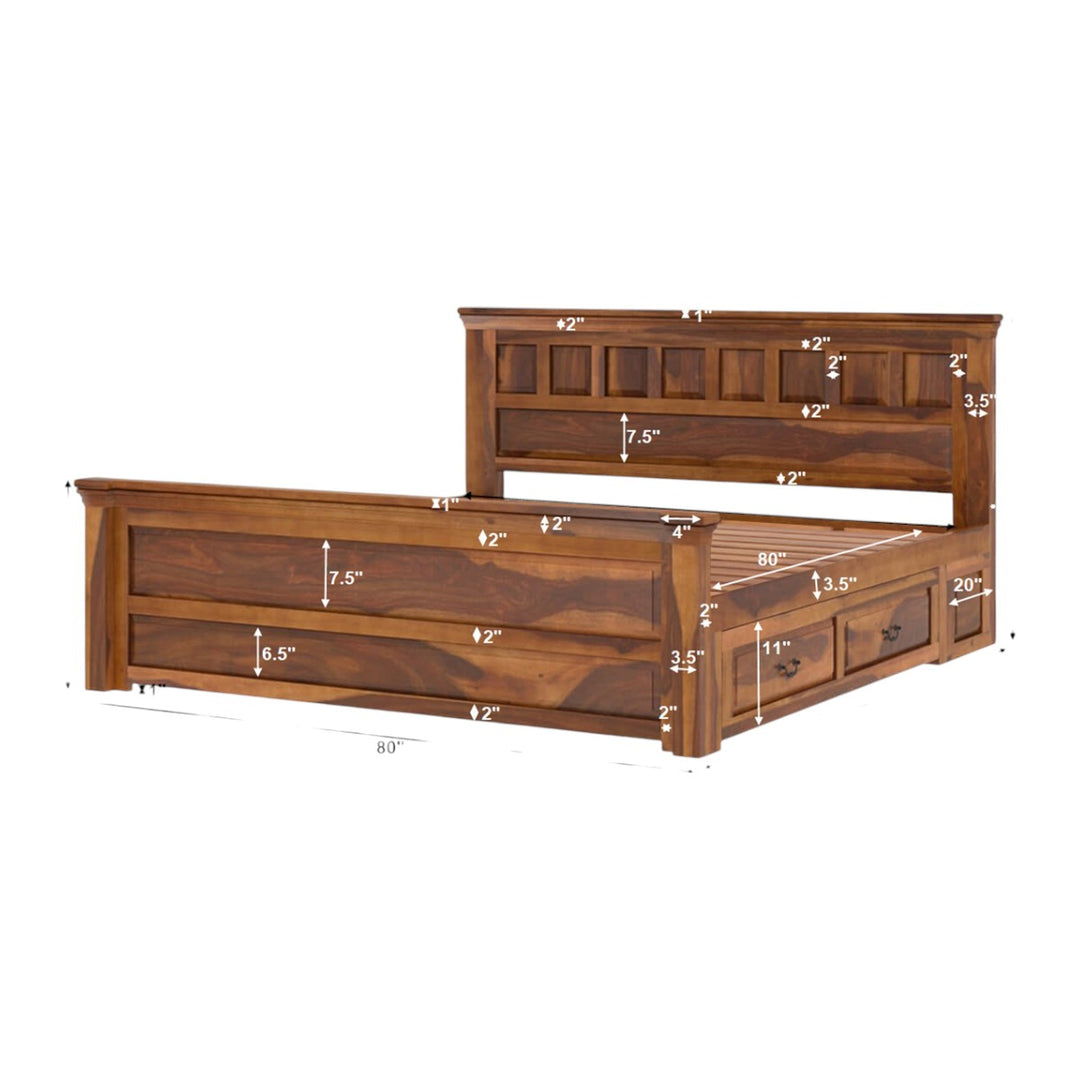 Ainsley Sheesham Wood Drawers Storage Bed 6