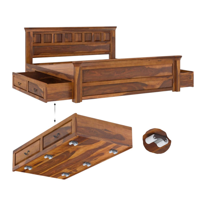 Ainsley Sheesham Wood Drawers Storage Bed 5