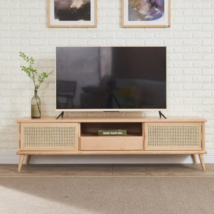 Elgin Solid Ash Wood & Rattan TV Unit 1