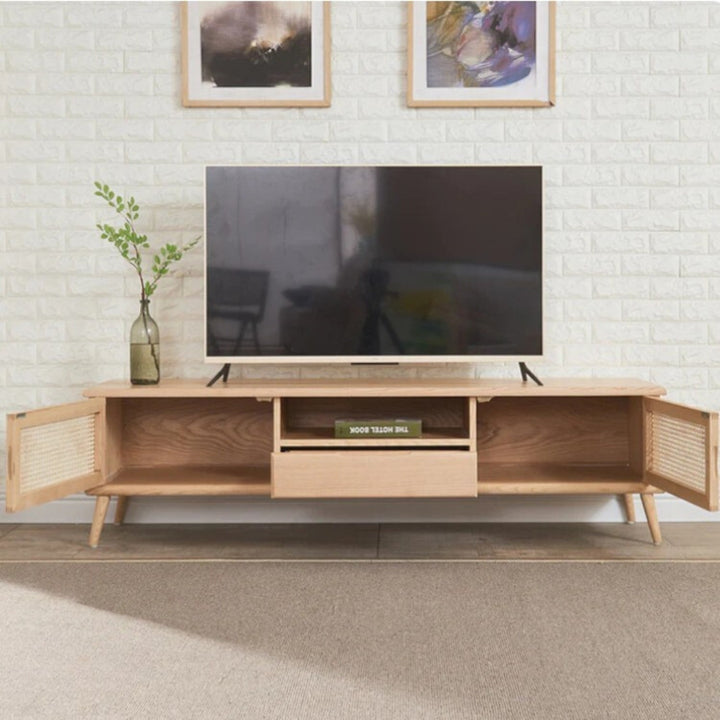 Elgin Solid Ash Wood & Rattan TV Unit 3