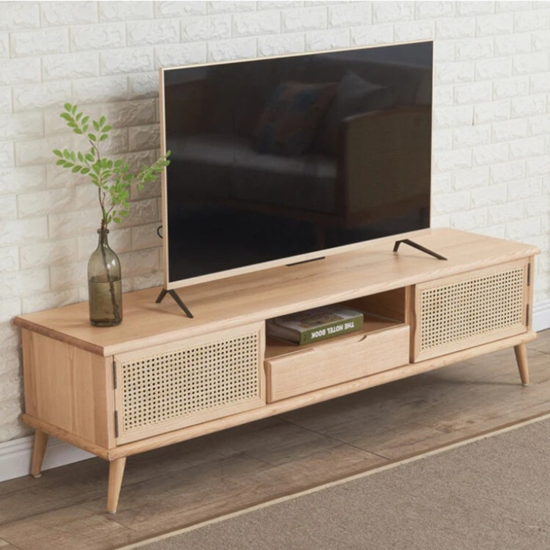 Elgin Solid Ash Wood & Rattan TV Unit 2