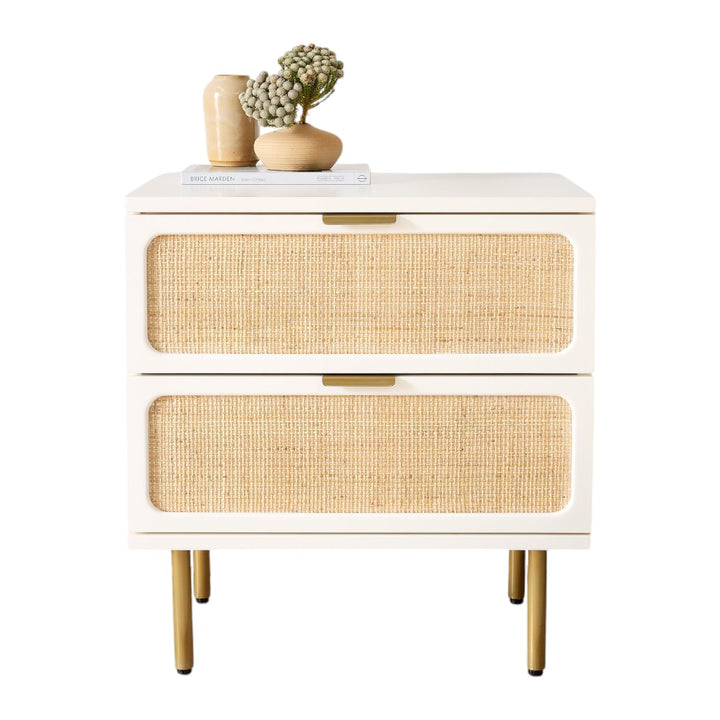 Hines Solid Mango Wood & Rattan Bedside