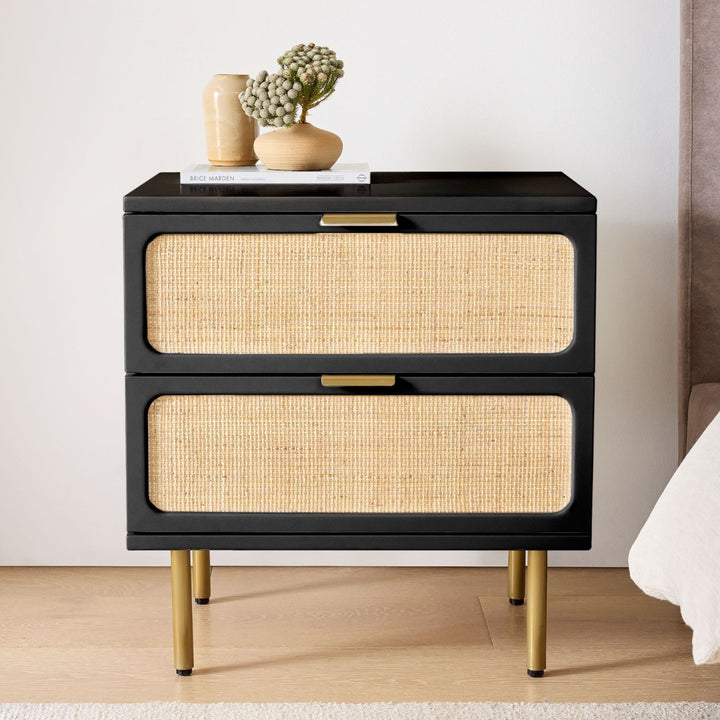 Hines Solid Mango Wood & Rattan Bedside