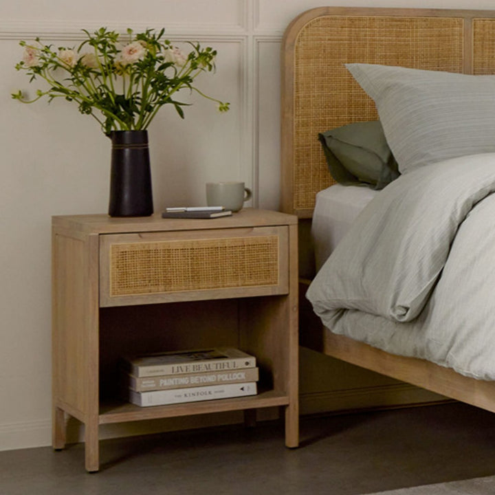 Hoang Solid Mango Wood & Rattan Bedside