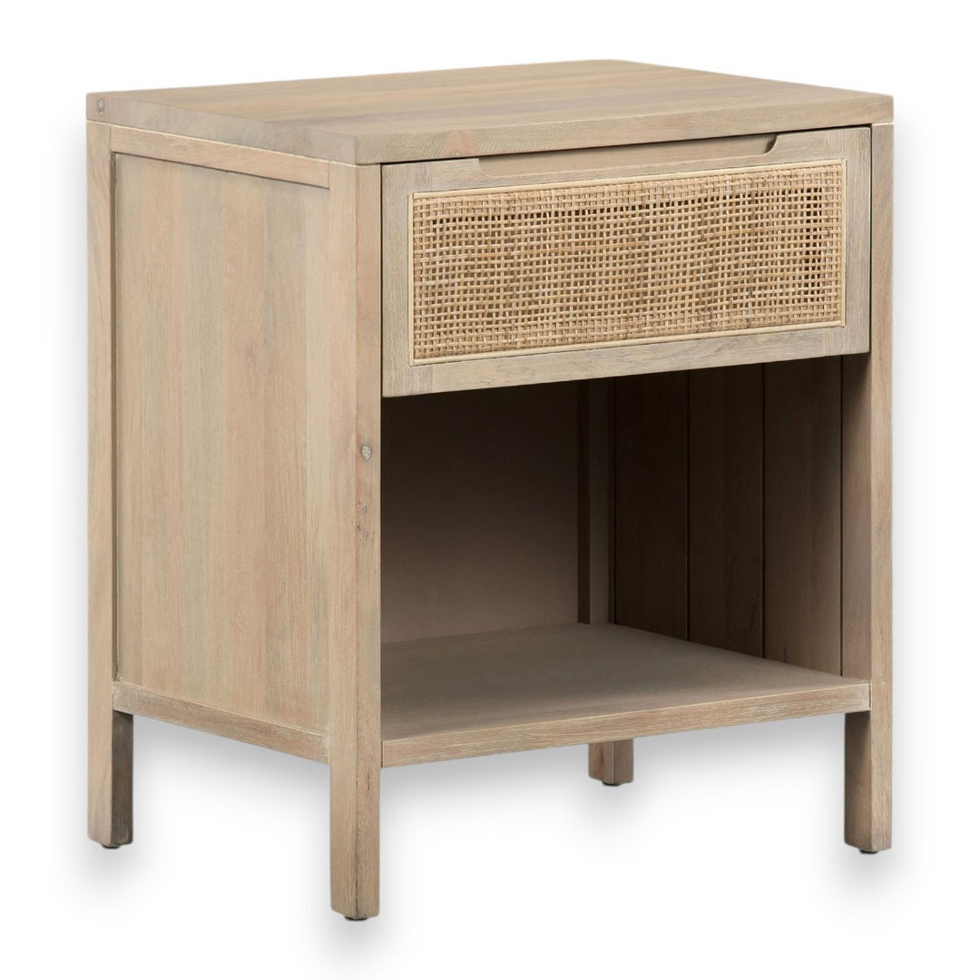 Hoang Solid Mango Wood & Rattan Bedside