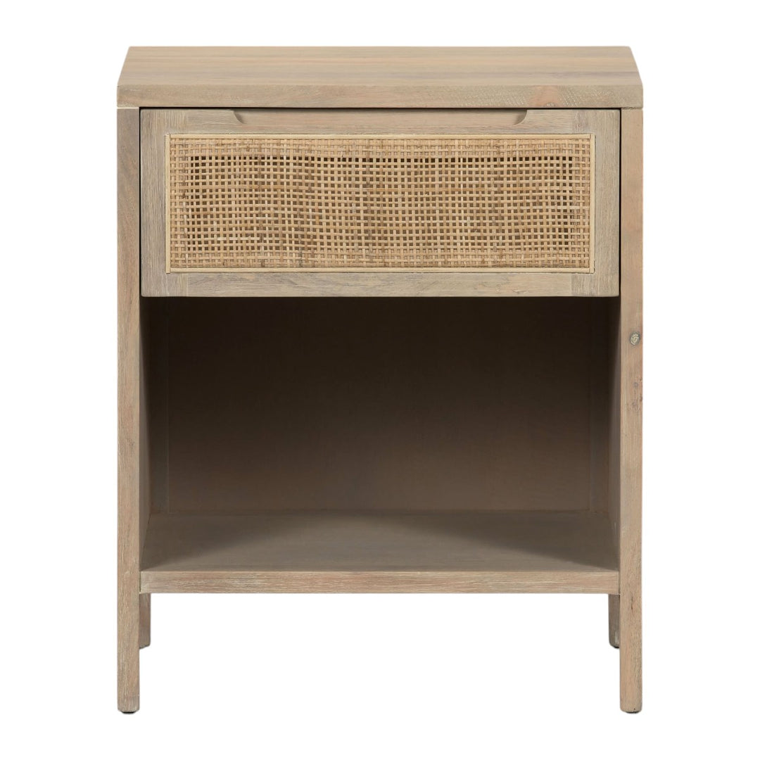 Hoang Solid Mango Wood & Rattan Bedside