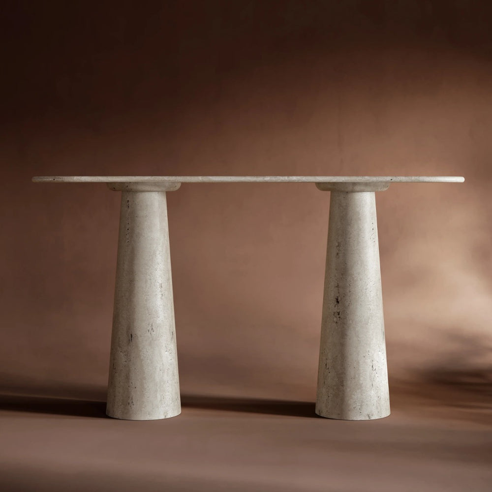 Jalene Ovel Travertine Stone Console Table 2