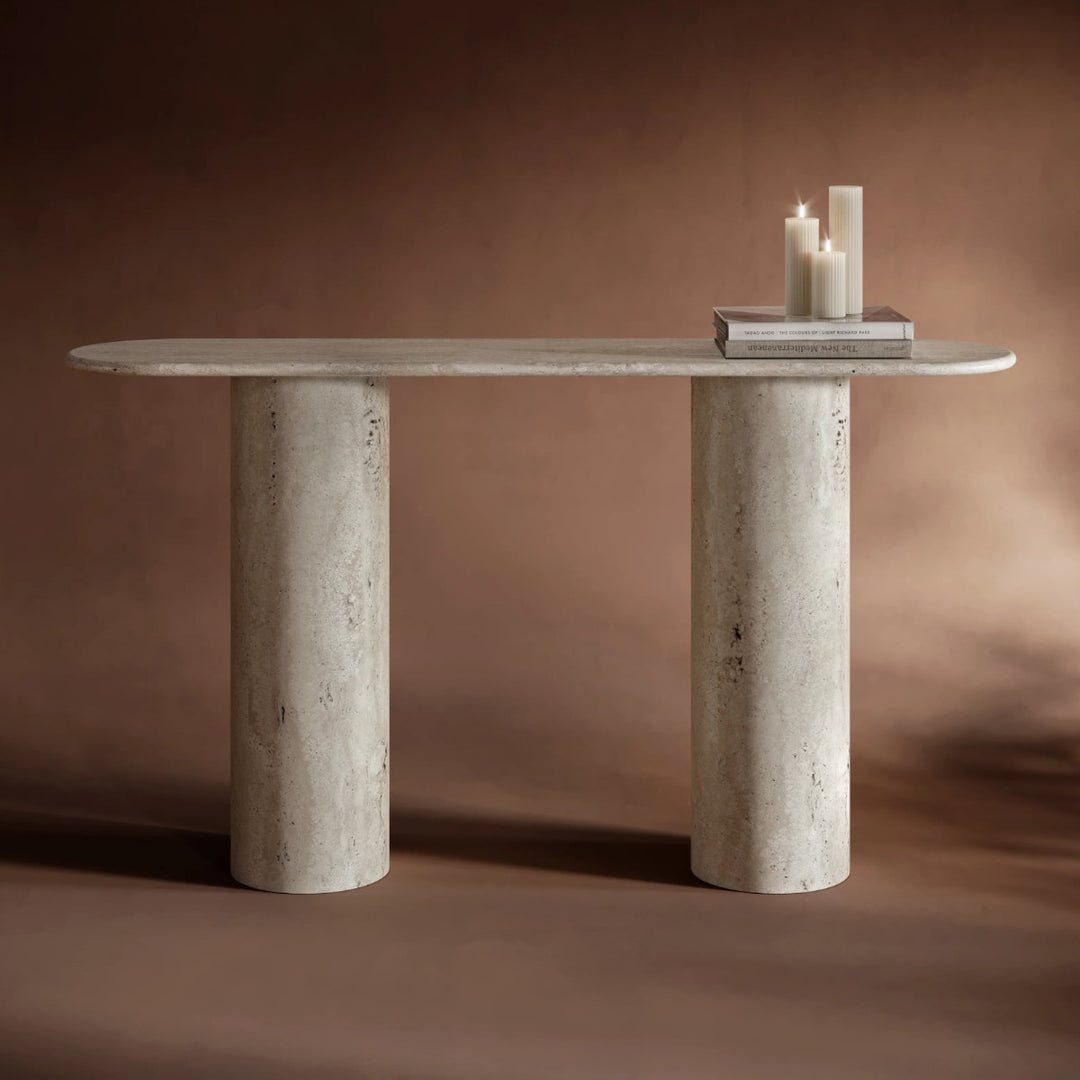 Jalisa Ovel Travertine Stone Console Table 1