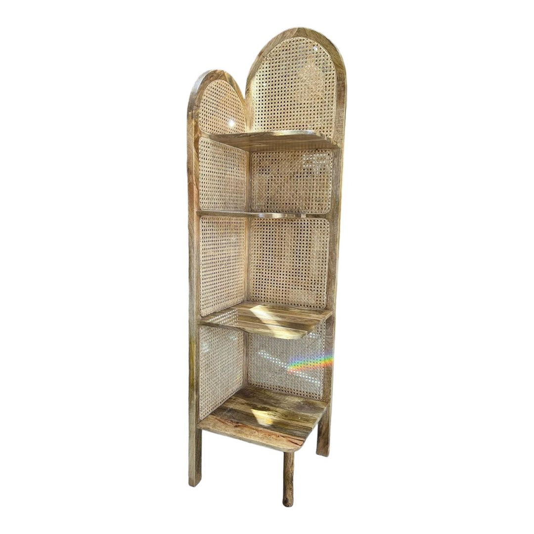 Jaron Solid Mango Wood & Rattan Bookcase 2