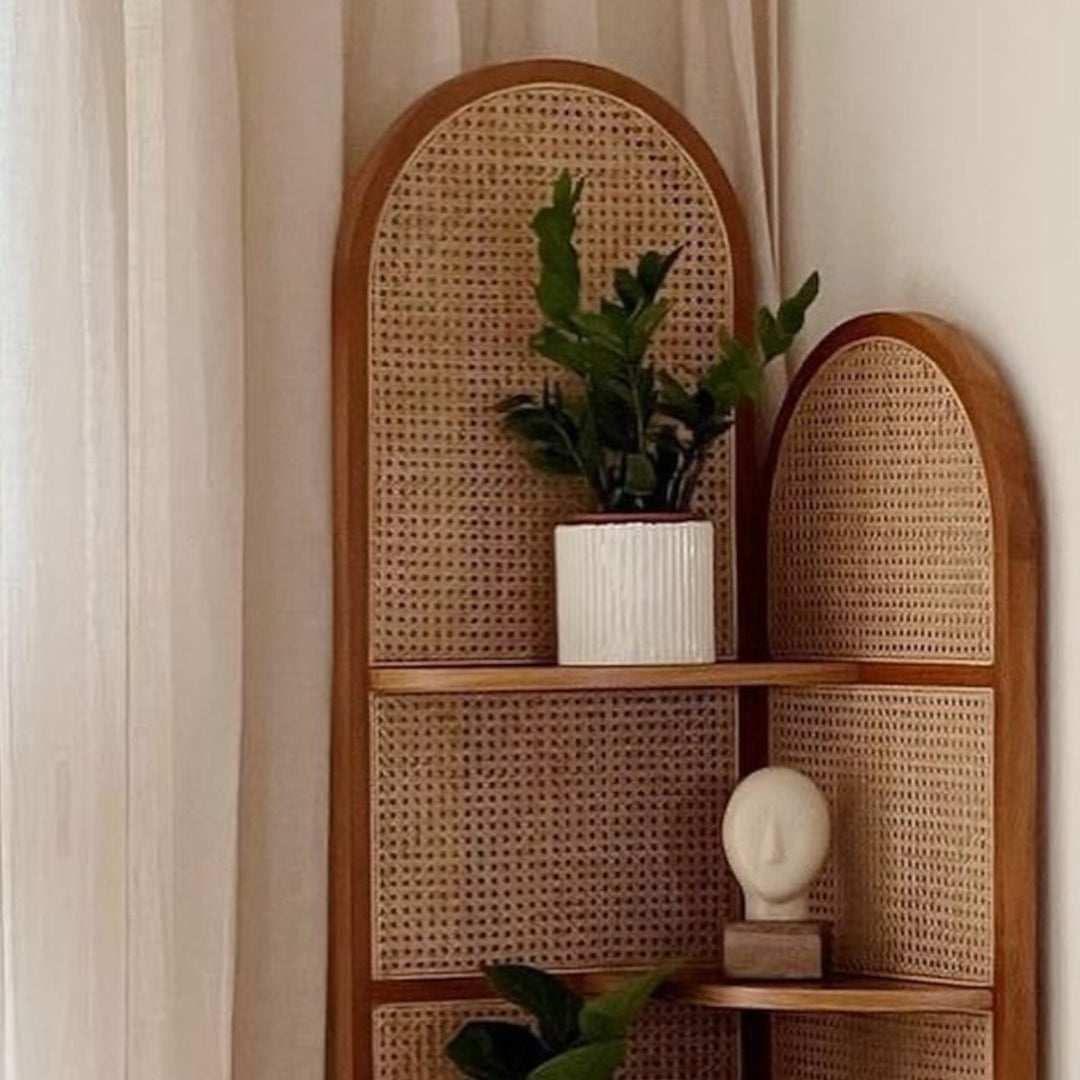 Jaron Solid Mango Wood & Rattan Bookcase 5