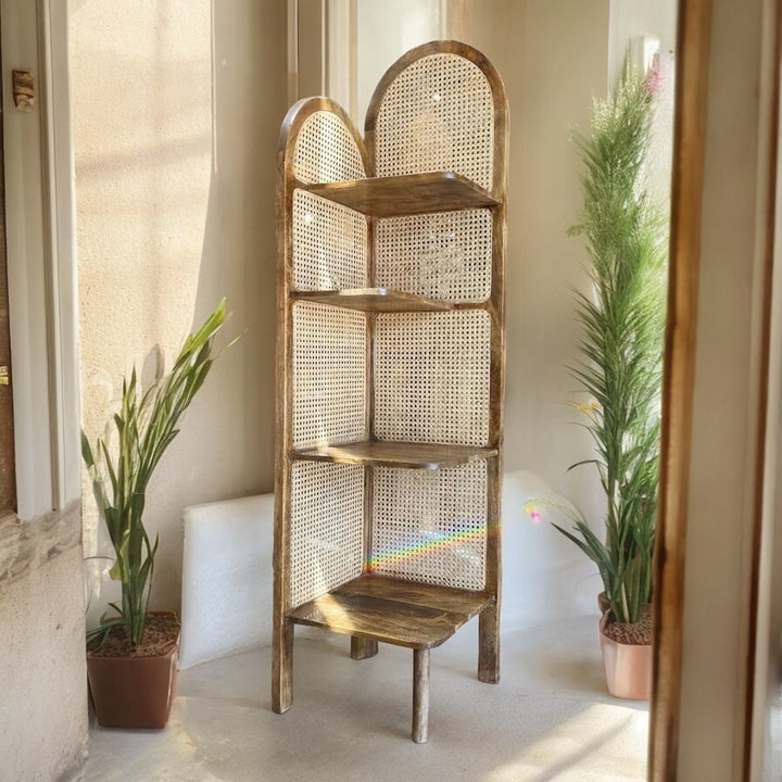 Jaron Solid Mango Wood & Rattan Bookcase