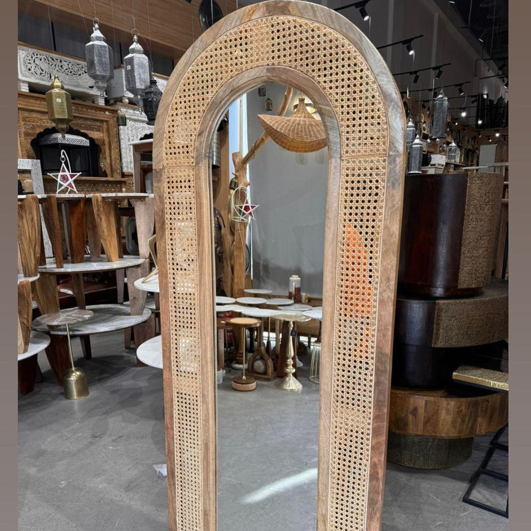 Jason Solid Mango Wood & Rattan Mirror  2