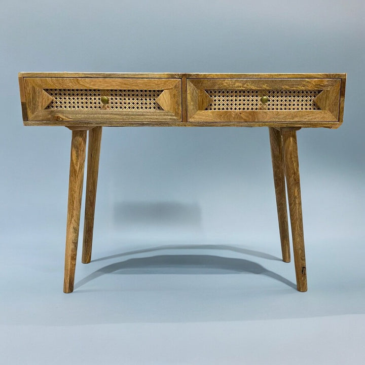  Jen Solid Mango Wood & Rattan Console Table 1