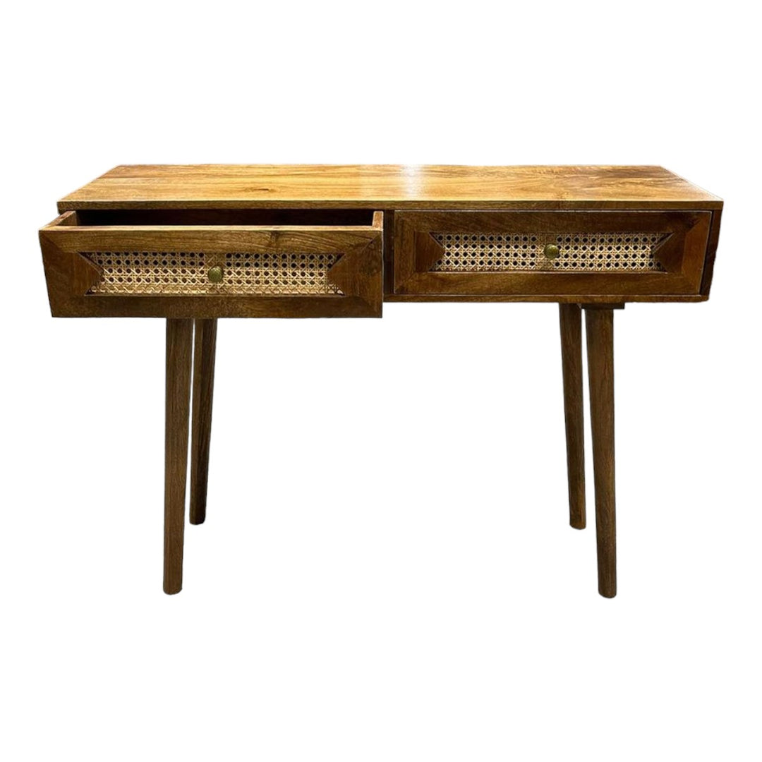 Jen Solid Mango Wood & Rattan Console Table 3