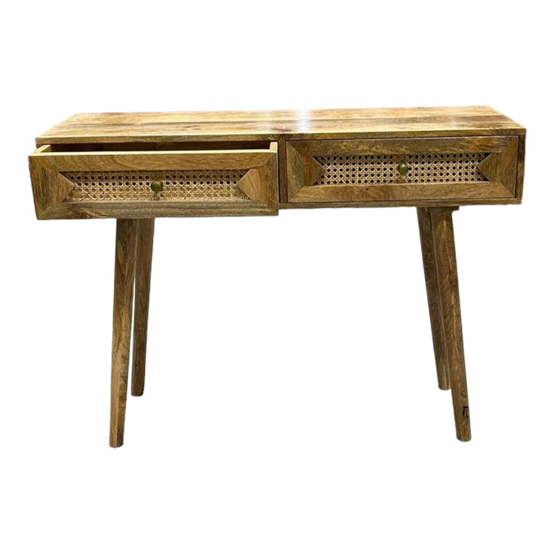 Jen Solid Mango Wood & Rattan Console Table 2