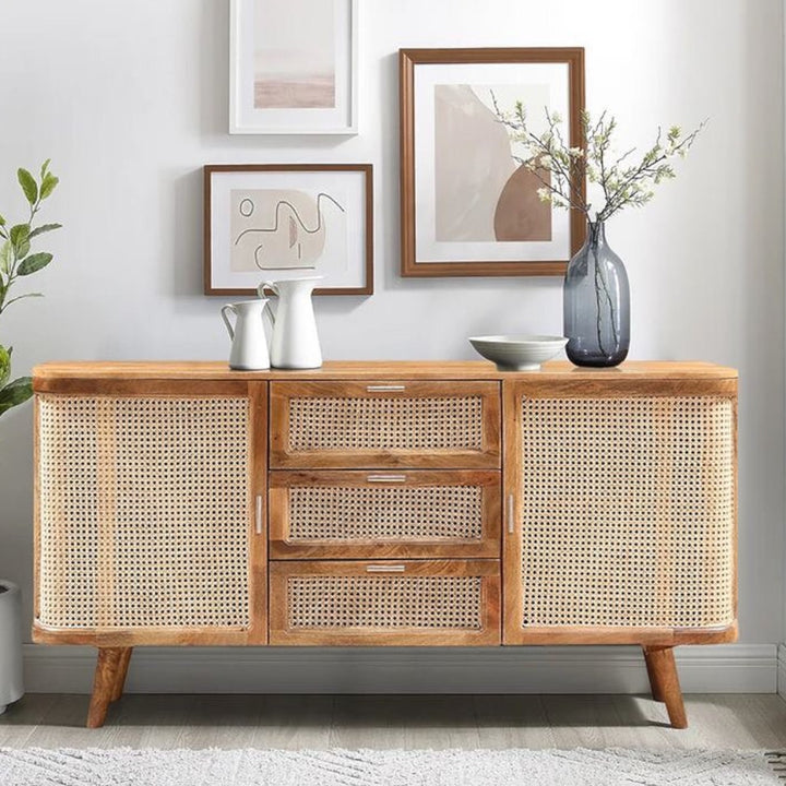 Jenna Solid Mango Wood & Rattan Sideboard 1