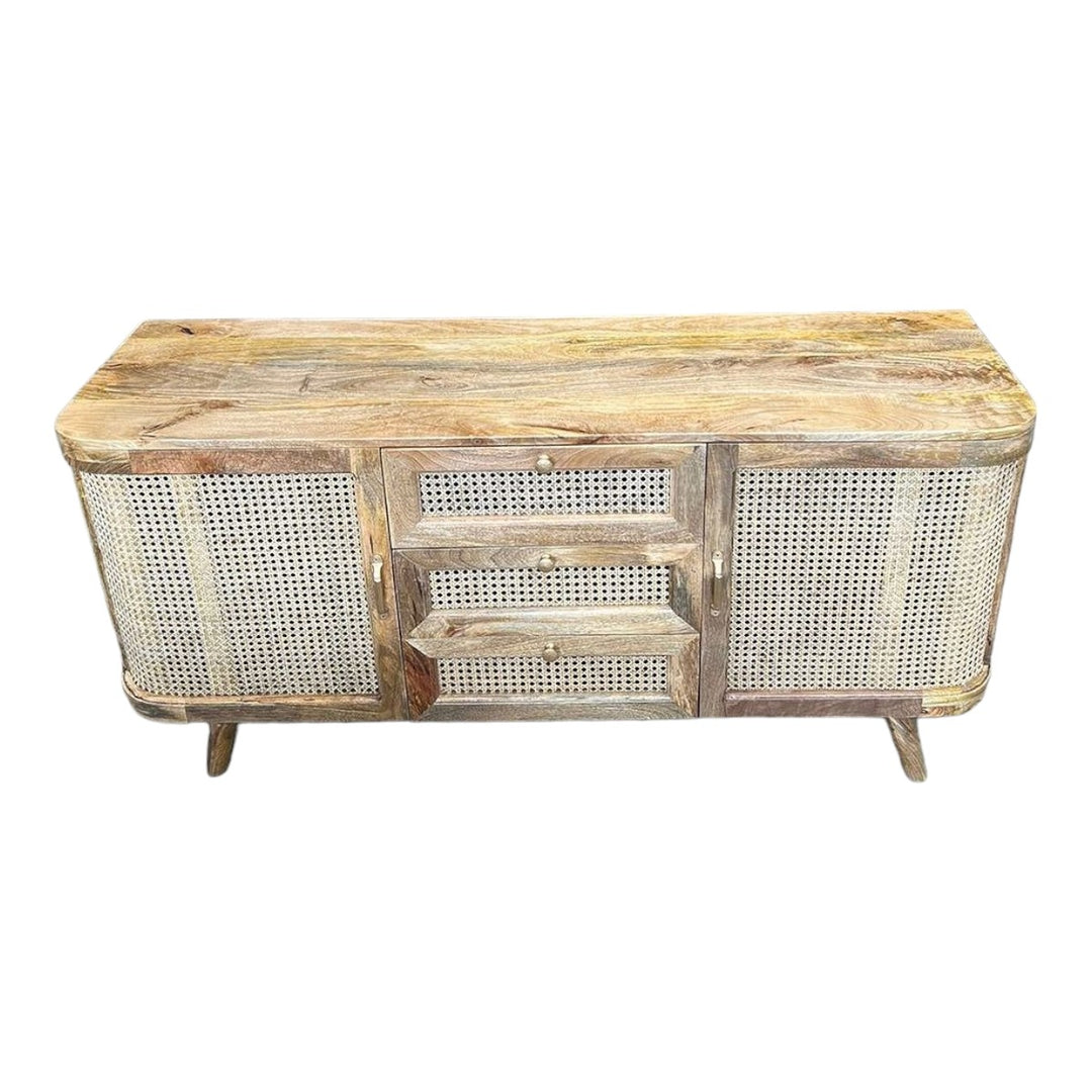 Jenna Solid Mango Wood & Rattan Sideboard 2