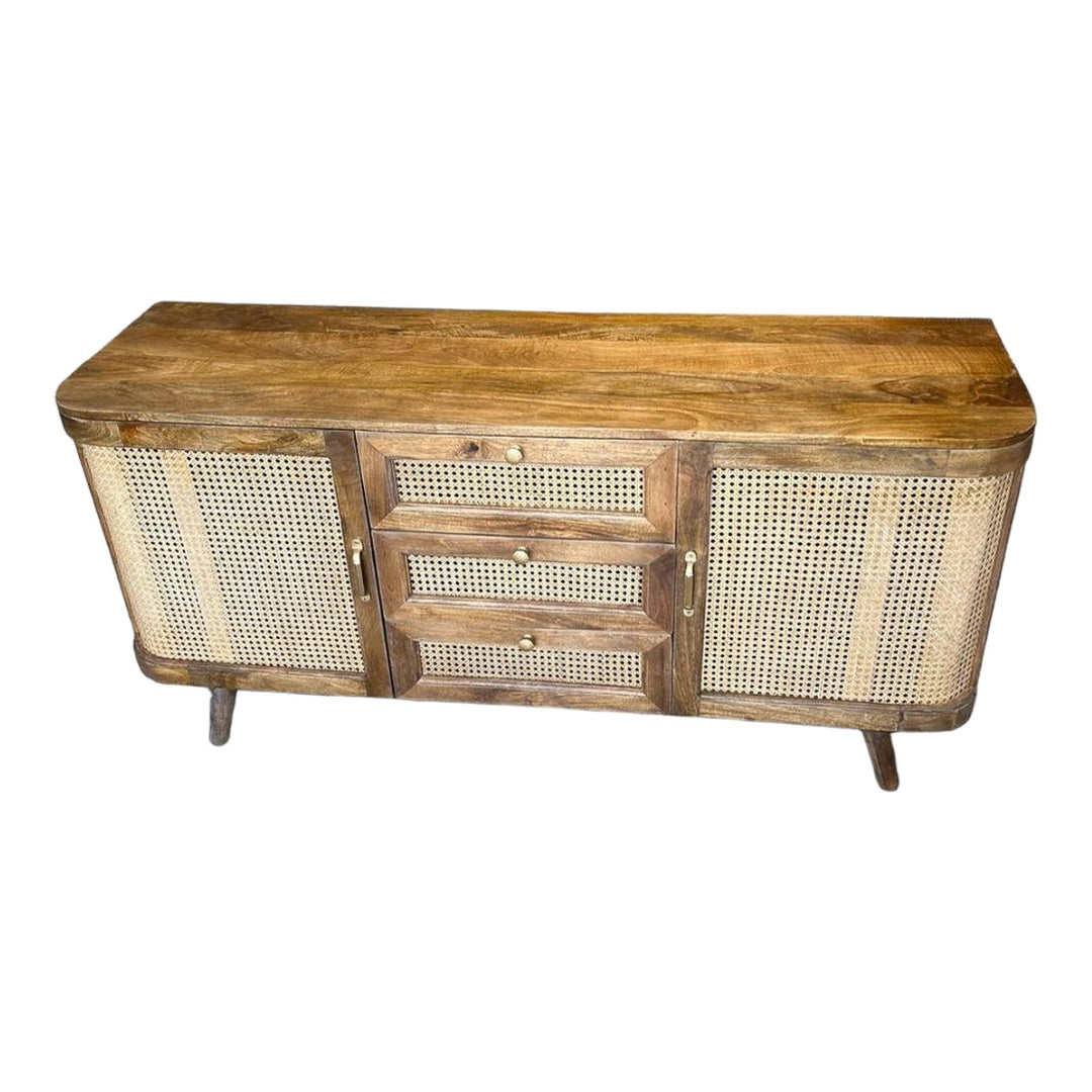 Jenna Solid Mango Wood & Rattan Sideboard 3