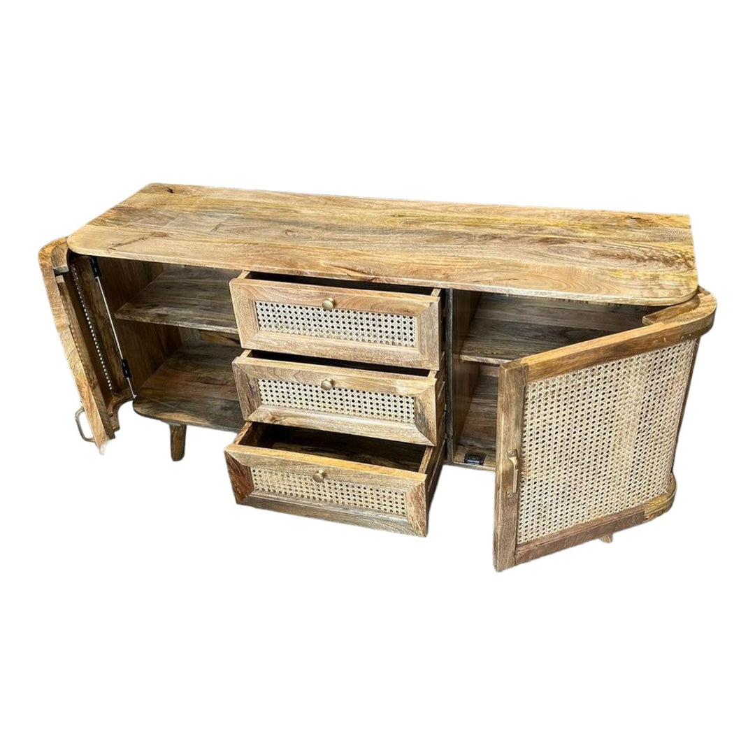 Jenna Solid Mango Wood & Rattan Sideboard 4