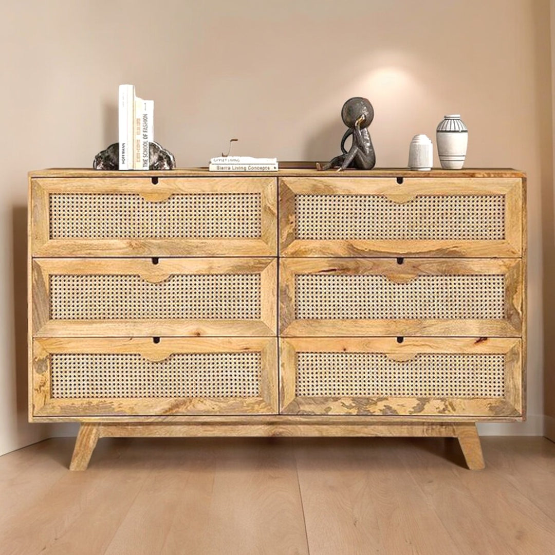 Jerica Solid Mango Wood & Rattan Chest Of Drawers 1