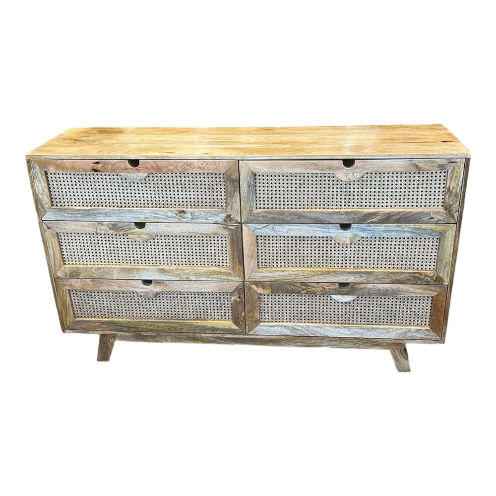 Jerica Solid Mango Wood & Rattan Chest Of Drawers 2