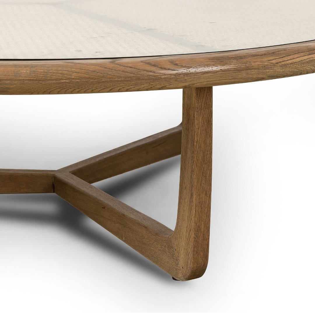 Johnny Solid Oak Wood & Rattan Coffee Table