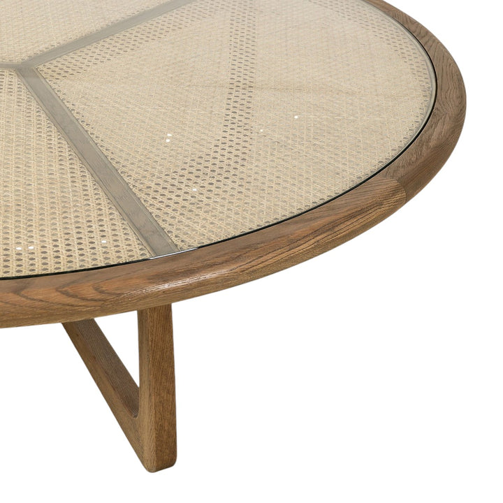 Johnny Solid Oak Wood & Rattan Coffee Table