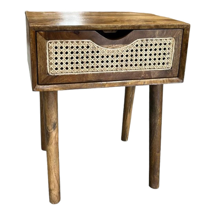 Kalina Solid Mango Wood & Rattan Bedside 2