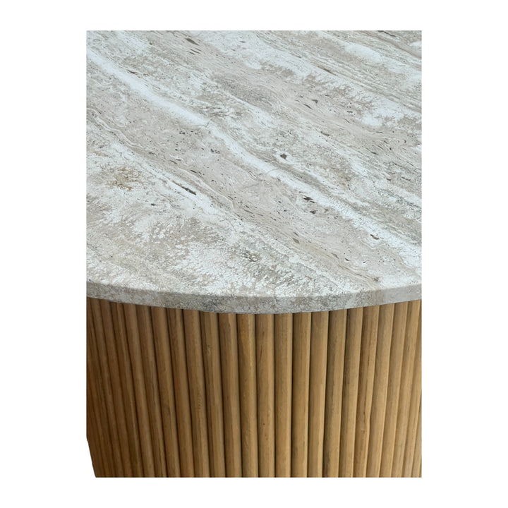 Keelin Travertine Marble Top Mango Wood Round Dining Table