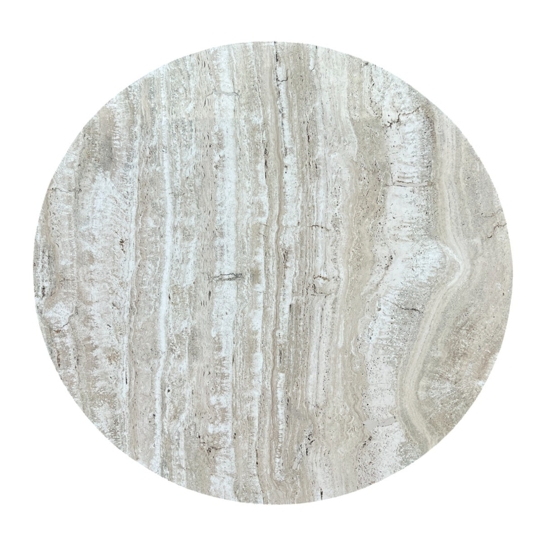 Keelin Travertine Marble Top Mango Wood Round Dining Table