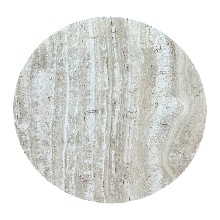 Keelin Travertine Marble Top Mango Wood Round Dining Table