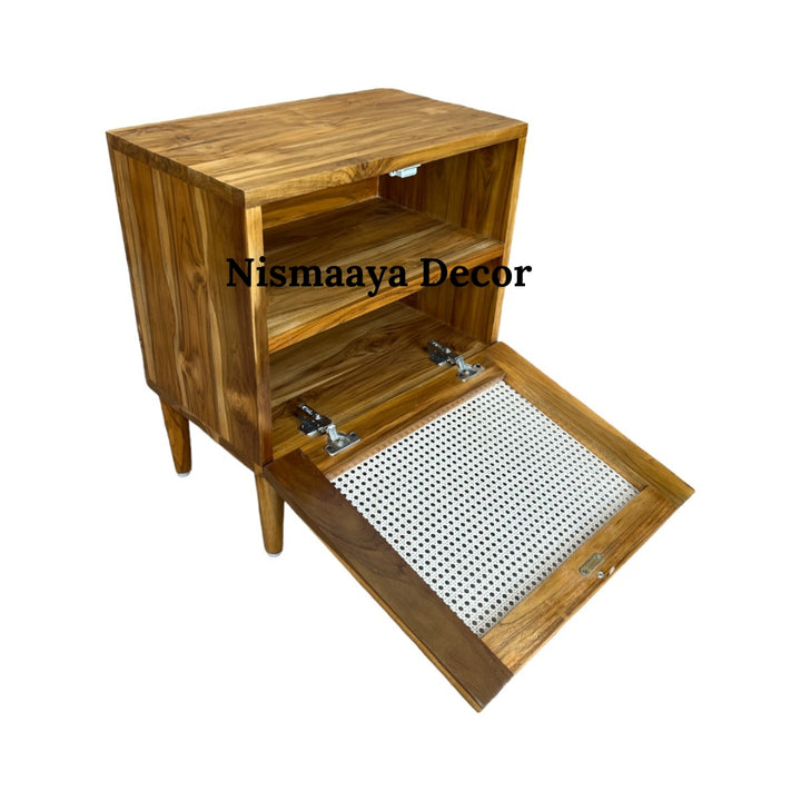 Lesia Solid Mango Wood & Rattan Bedside 3