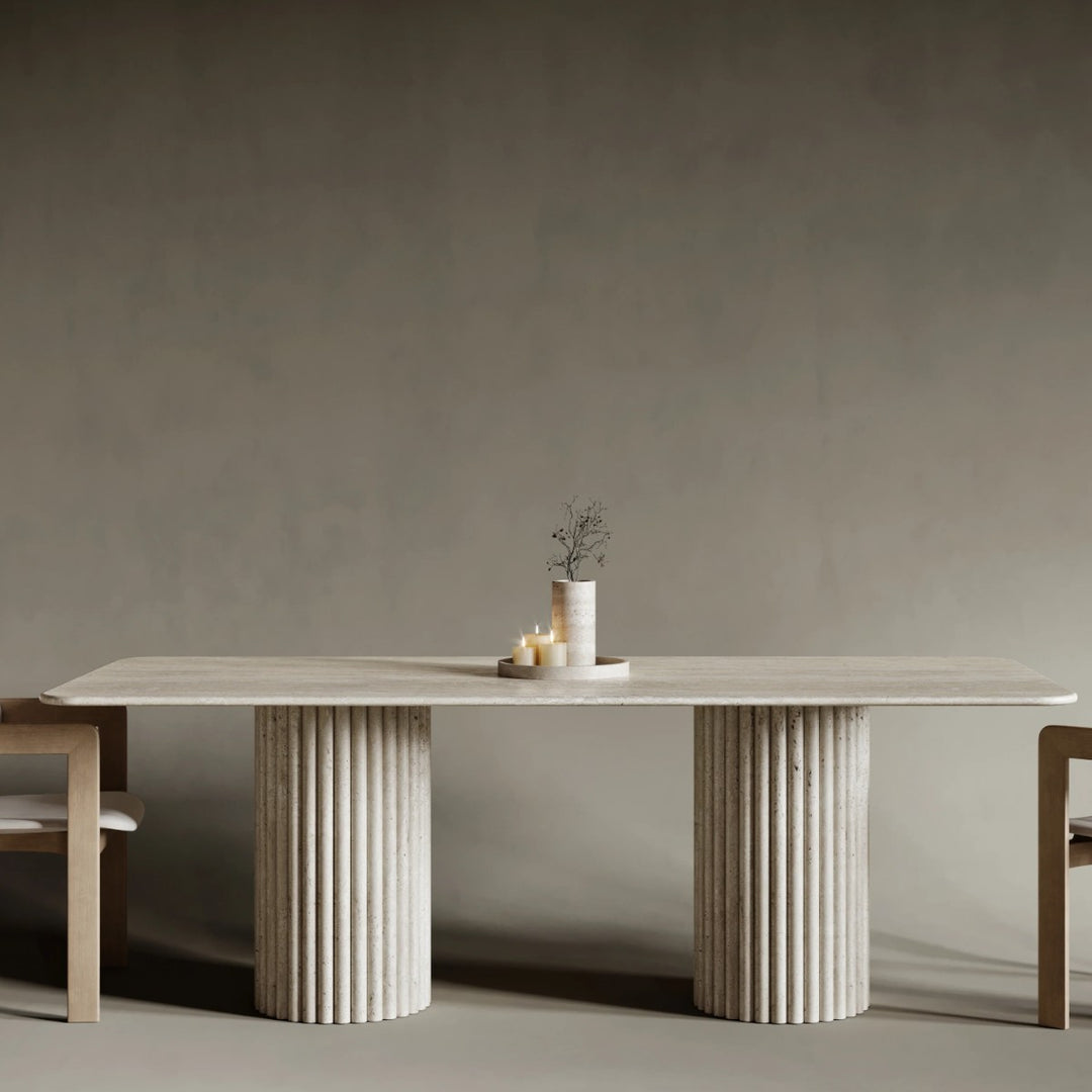 Mansi Rectangular Travertine Dining Table 1