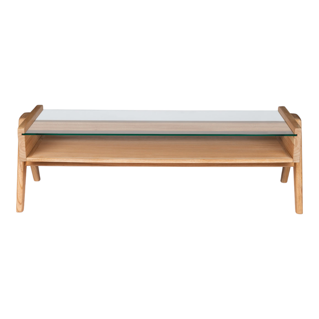 Marek Solid Teak Wood Coffee Table Glass