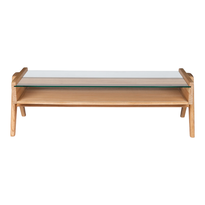 Marek Solid Teak Wood Coffee Table Glass