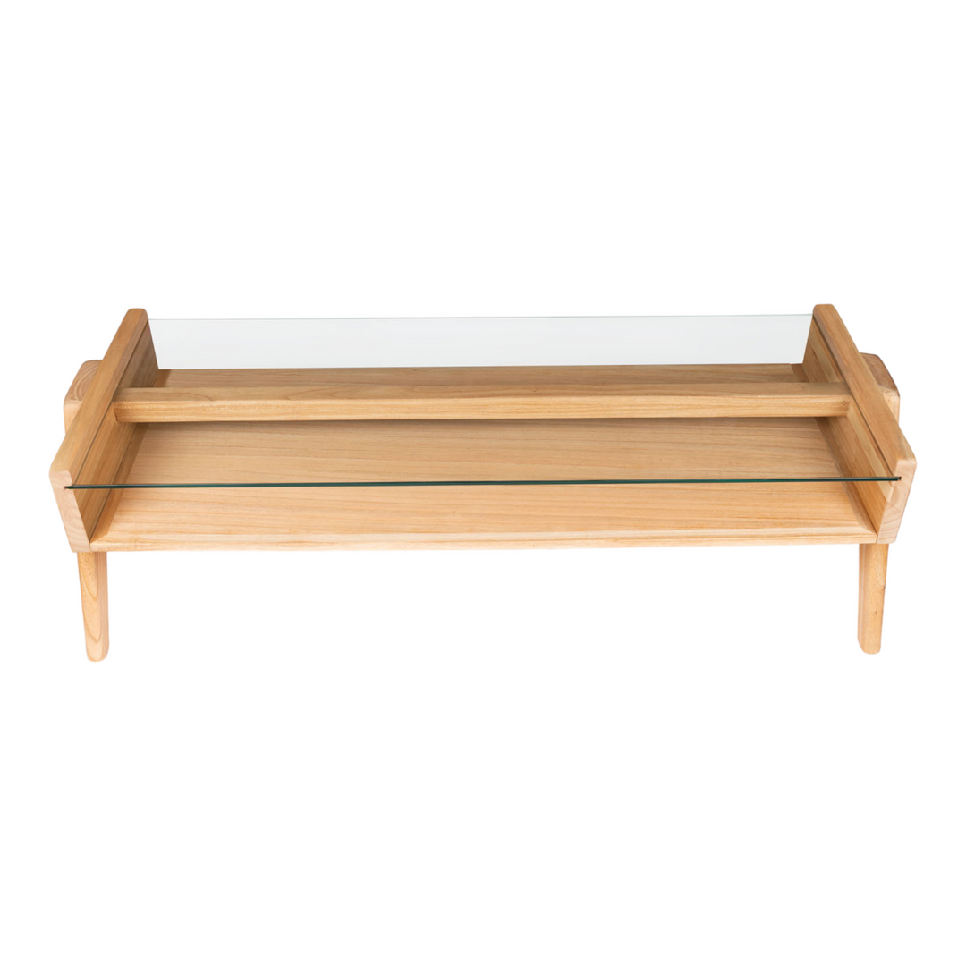 Marek Solid Teak Wood Coffee Table Glass