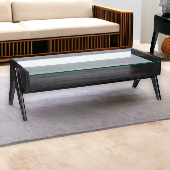 Marek Solid Teak Wood Coffee Table Glass