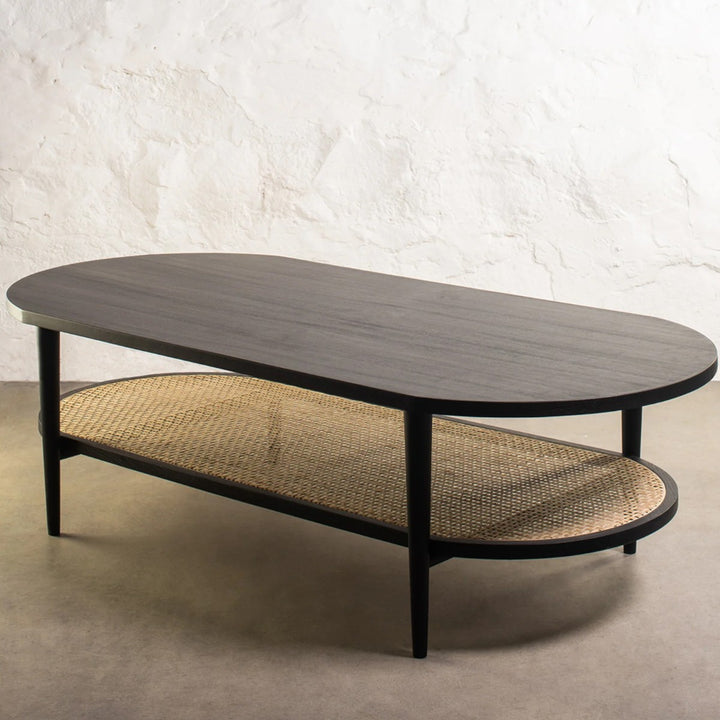 Alec Oak Wood & Rattan Coffee Table