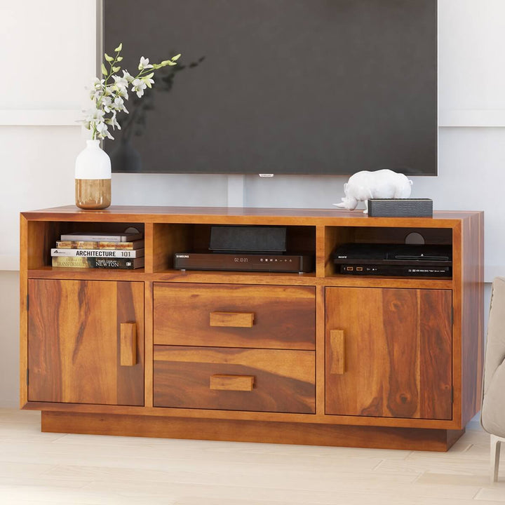 Nismaaya Baara Solid Wood TV Media Stand With Drawers